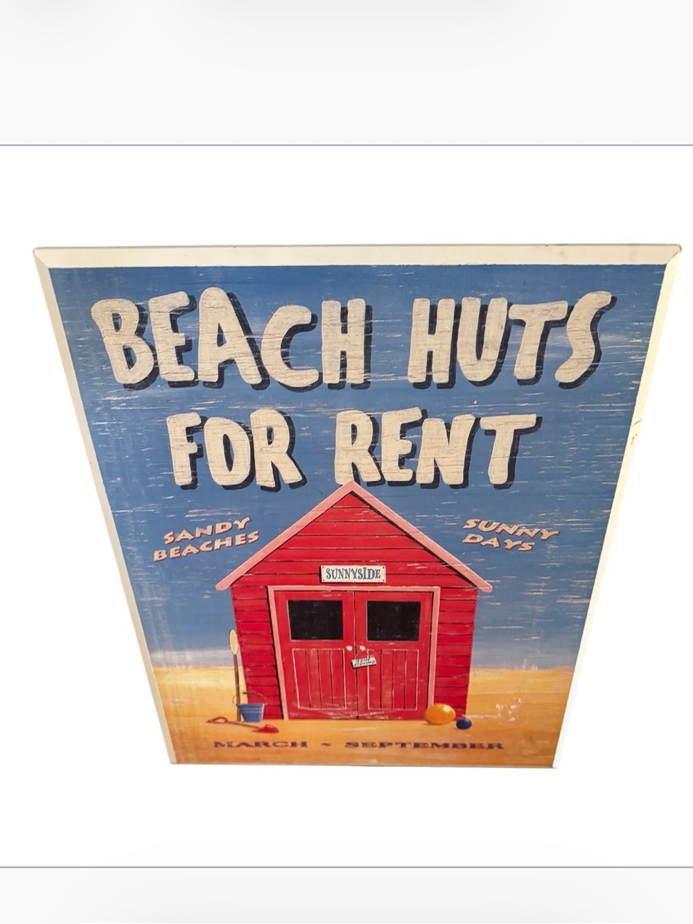 Decorative "Beach Huts For Rent" Plaque Sign for Indoor or Outdoor Beach Theme